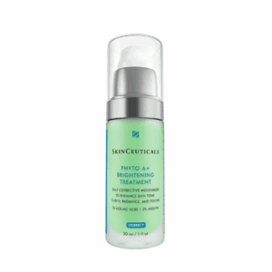 A green bottle of facial treatment serum with a pump dispenser.