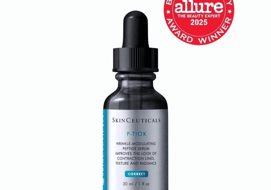 A dropper bottle of Skinceuticals Hydrating B5 Gel serum with award badge.