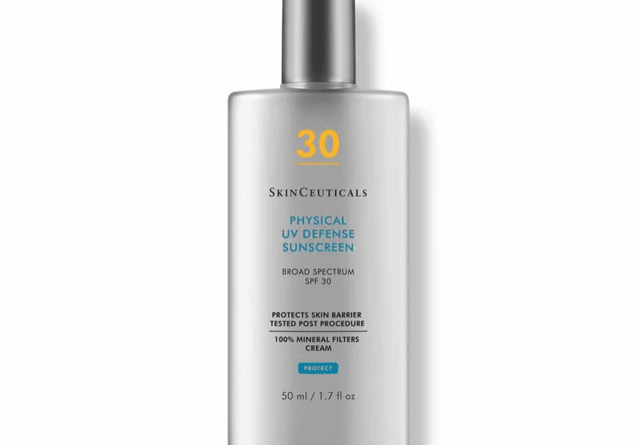 SPF 30 sunscreen lotion in a white bottle with silver cap.