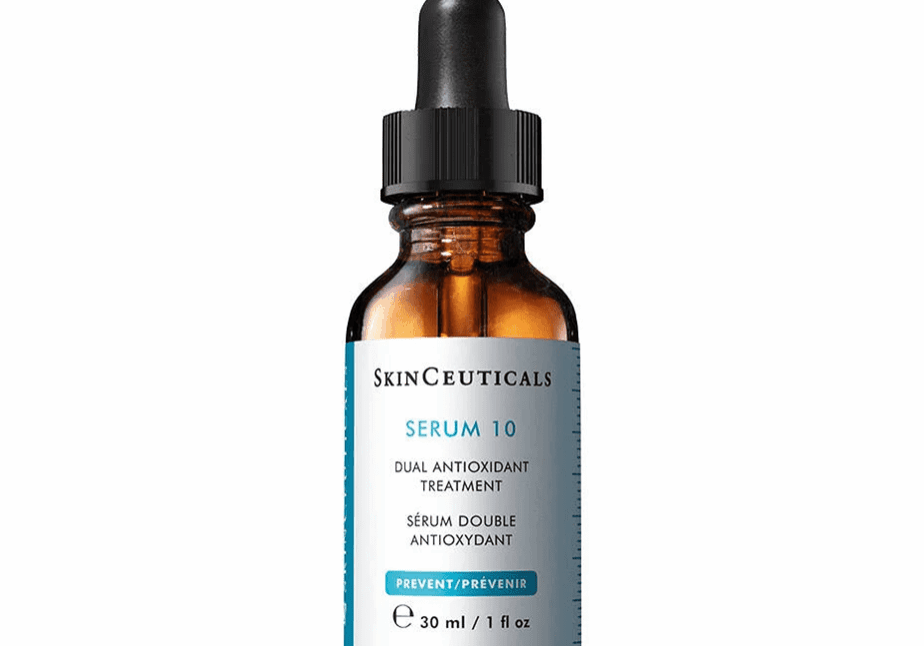 A brown dropper bottle of SkinCeuticals serum with a blue label.